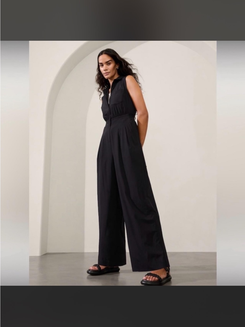 Athleta Navy Sleeveless Wide-Leg Jumpsuit